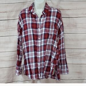 Burgundy and White Button Down Shirt Size L